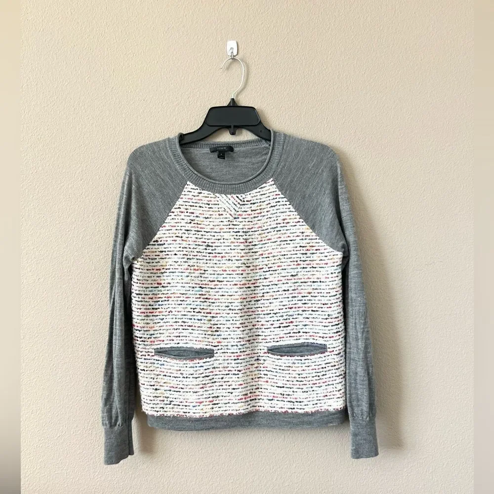 J. Crew Tweed Front Merino Wool Sweater Top
